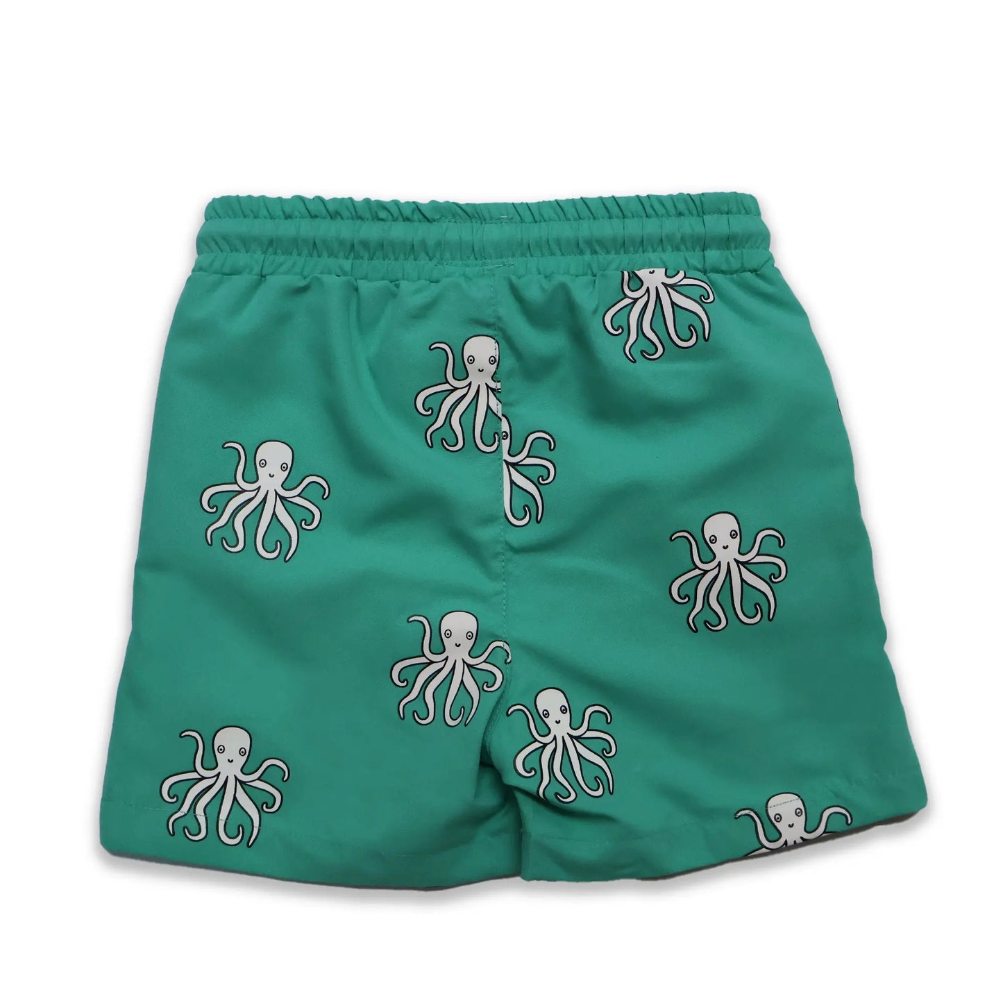 holly and beau back dry view of the color changing swim trunks