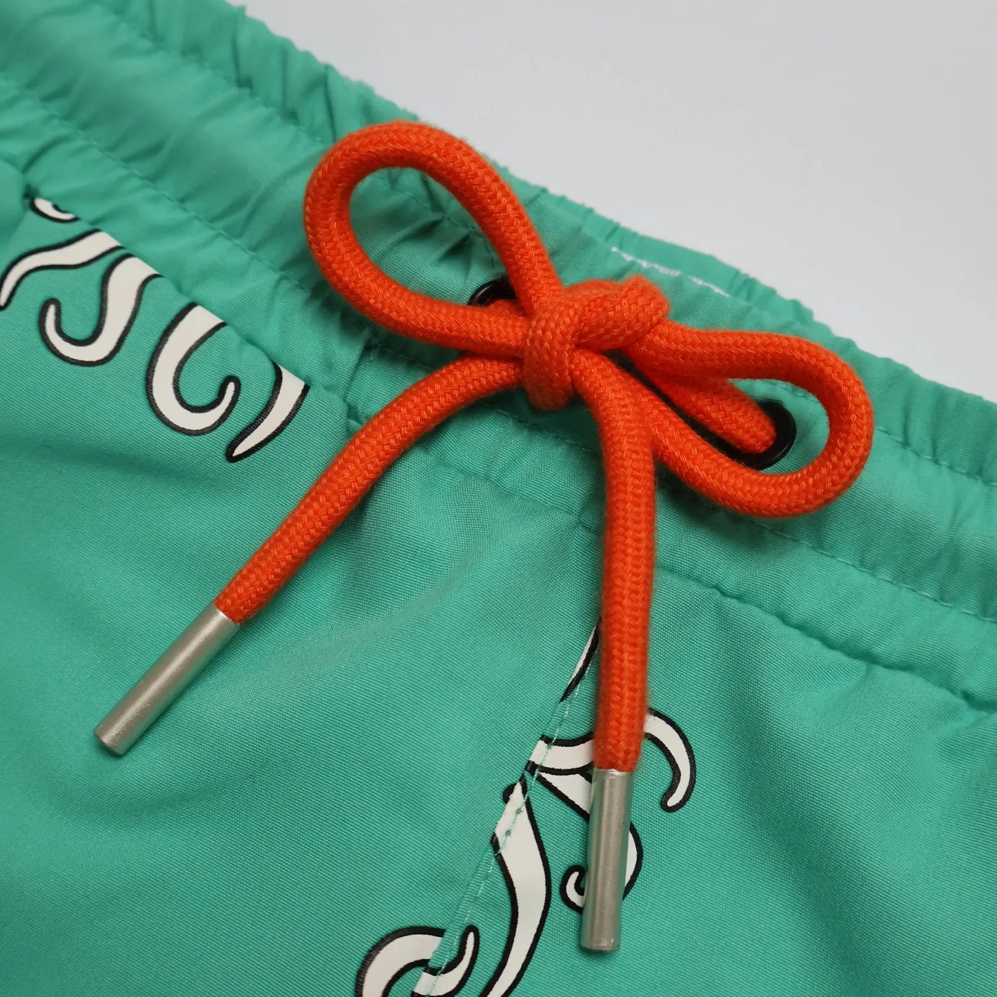 holly and beau drawstring front view of the color changing swim trunks