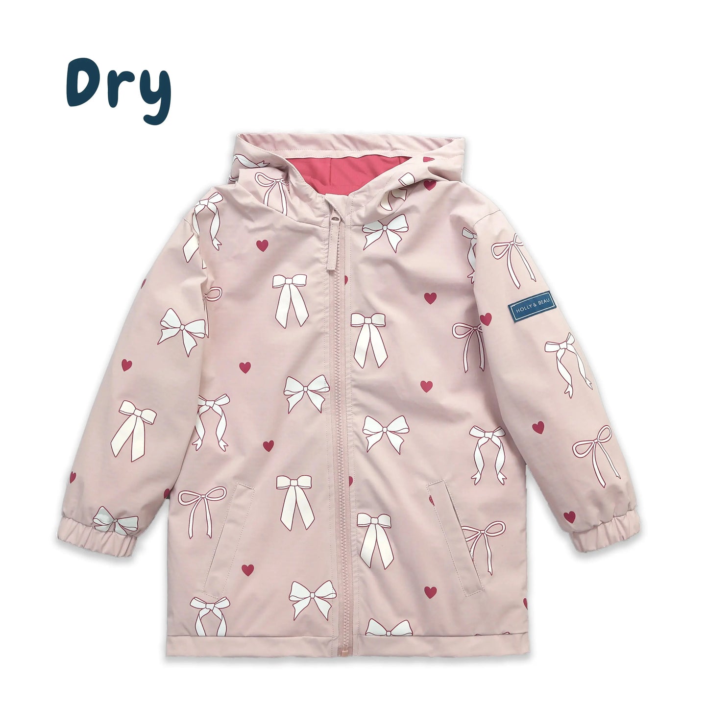 Hearts & Bows Color Changing Kids Raincoat Hollyandbeauu
