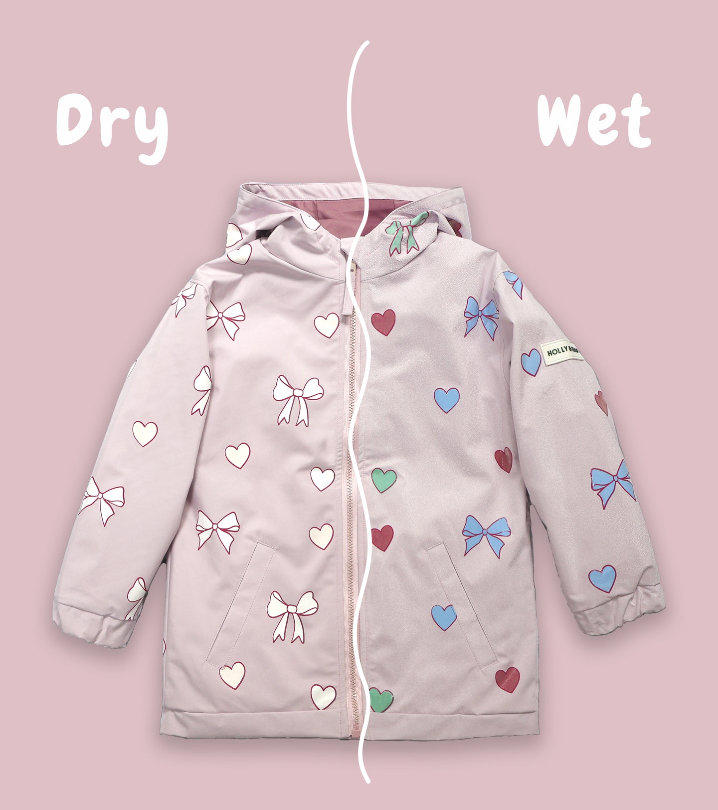 Hearts & Bows Color Changing Kids Raincoat