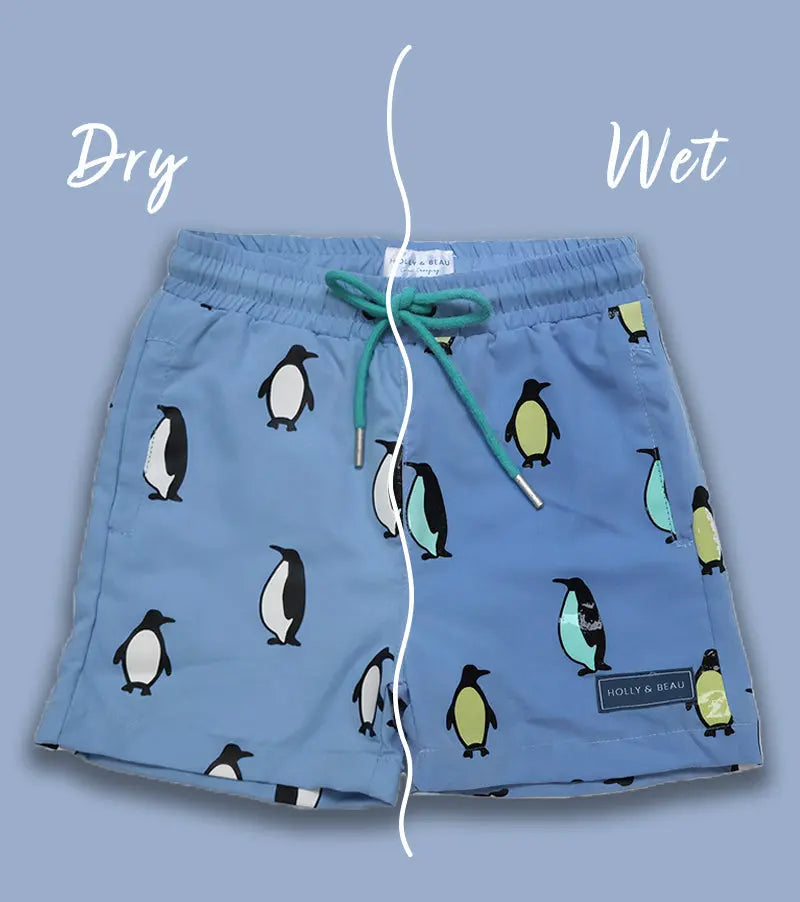 Penguin Color Changing Swim Trunks www.hollyandbeau.com