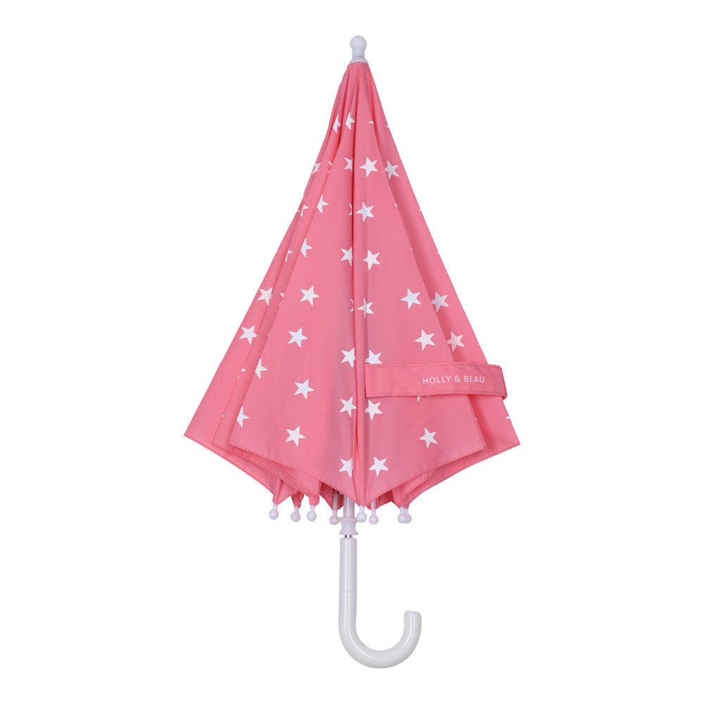 Holly and Beau kids color changing umbrella. Folded stick color changing umbrella.