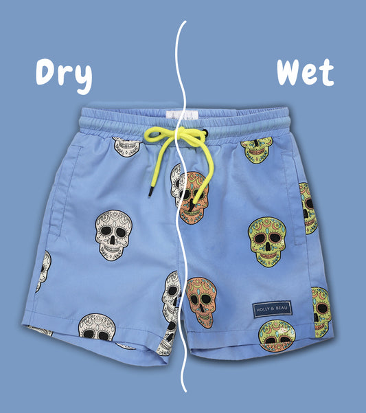 Skulls Color Changing Boys Swim Trunks