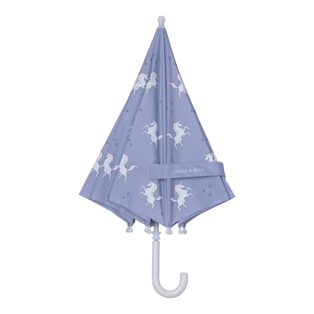 Holly and Beau unicorn design kids color changing umbrella. Kids stick color changing umbrella.